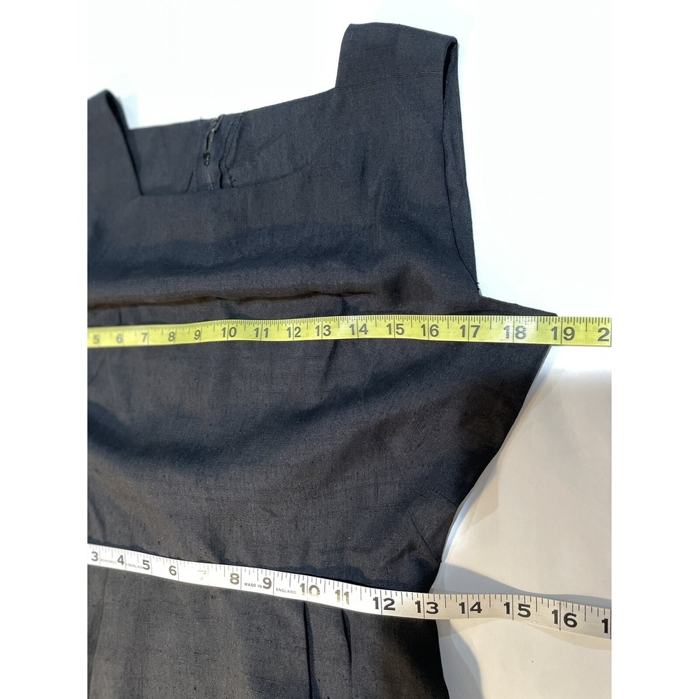 VTG 60s Little Black Dress Pencil Wiggle Square Side Arm Hole Pockets 38" Chest - Picture 8 of 13
